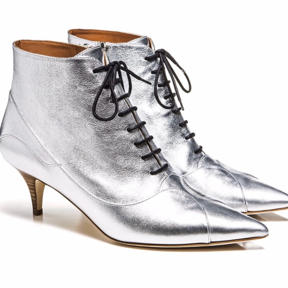 Missoni Leather Metalic Silver Lace-Up Booties 38
